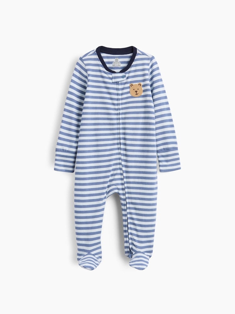 Gap Blue Stripe Brannan Bear Baby First Favourites Cotton One-Piece (0-24mths) - Image 1 of 3 Gap Blue Stripe Brannan Bear Baby First Favourites Cotton One-Piece (0-24mths) - Image 1 of 3