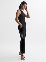 Reiss Black Theo Taper Tapered Fit Side Stripe Trousers - Image 1 of 4