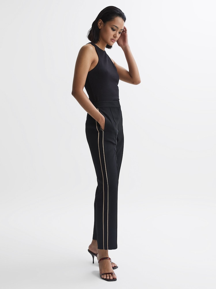 Reiss Black Theo Taper Tapered Fit Side Stripe Trousers - Image 1 of 4
