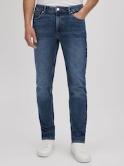 Reiss Mid Blue Wash Calik Tapered Slim Fit Washed Jeans - Image 1 of 6