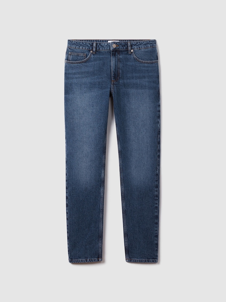 Reiss Mid Blue Wash Calik Tapered Slim Fit Washed Jeans - Image 2 of 6