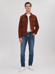 Reiss Mid Blue Wash Calik Tapered Slim Fit Washed Jeans - Image 3 of 6