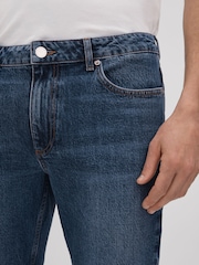 Reiss Mid Blue Wash Calik Tapered Slim Fit Washed Jeans - Image 4 of 6