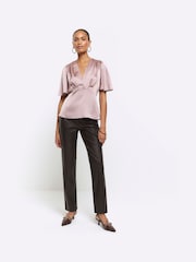 River Island Pink Angel Sleeve Peplum Top - Image 3 of 6