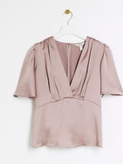 River Island Pink Angel Sleeve Peplum Top - Image 5 of 6