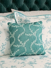 V&A Teal Chikan Cotton Velvet Cushion - Image 1 of 5