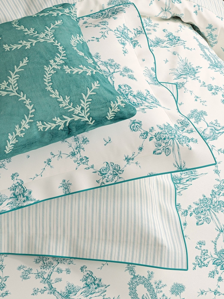 V&A Teal Chikan Cotton Velvet Cushion - Image 2 of 5 V&A Teal Chikan Cotton Velvet Cushion - Image 2 of 5