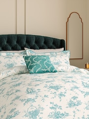 V&A Teal Chikan Cotton Velvet Cushion - Image 3 of 5