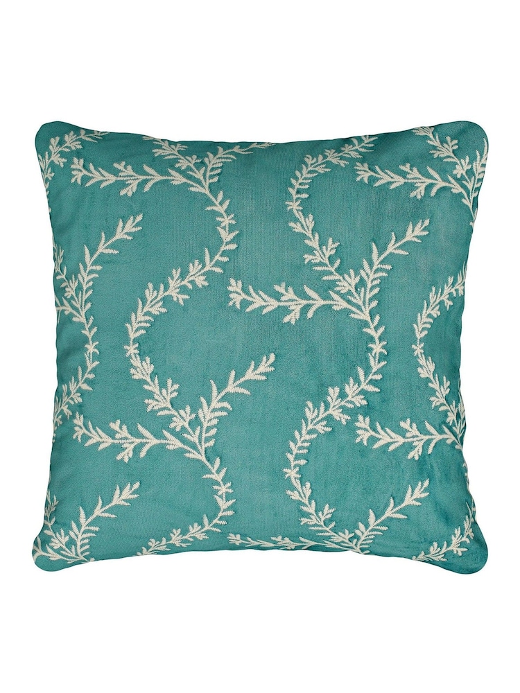 V&A Teal Chikan Cotton Velvet Cushion - Image 5 of 5 V&A Teal Chikan Cotton Velvet Cushion - Image 5 of 5