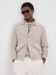 Reiss Oatmeal Melange Parkhurst Hybrid Funnel Neck Jacket - Image 1 of 1