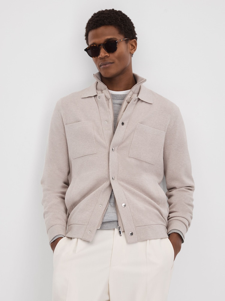 Reiss Oatmeal Melange Parkhurst Hybrid Funnel Neck Jacket - Image 1 of 1 Reiss Oatmeal Melange Parkhurst Hybrid Funnel Neck Jacket - Image 1 of 1