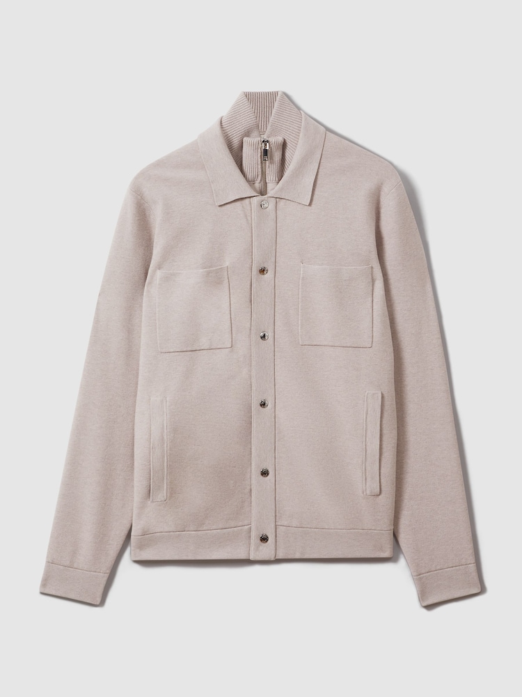 Reiss Oatmeal Melange Parkhurst Hybrid Funnel Neck Jacket - Image 2 of 6