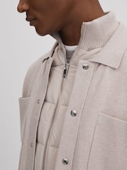 Reiss Oatmeal Melange Parkhurst Hybrid Funnel Neck Jacket - Image 4 of 6