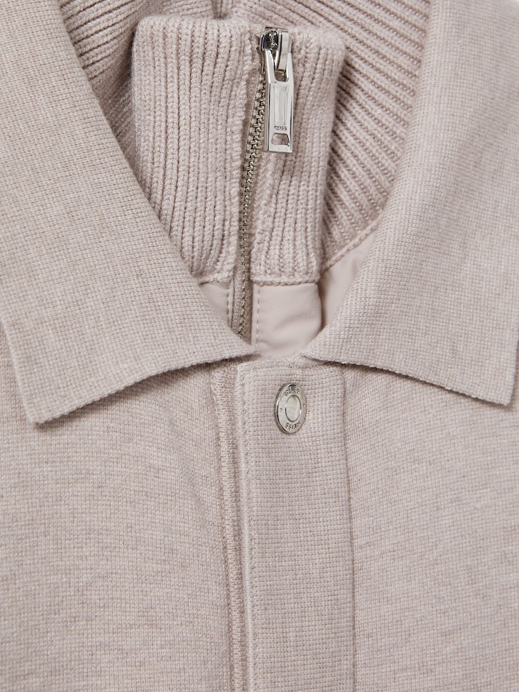 Reiss Oatmeal Melange Parkhurst Hybrid Funnel Neck Jacket - Image 6 of 6