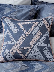Bedeck of Belfast Denim Blue Sutton Albany Geo Print Cotton Cushion - Image 1 of 5
