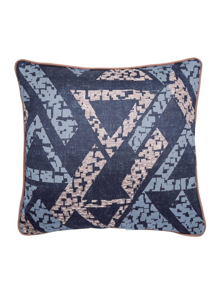 Bedeck of Belfast Denim Blue Sutton Albany Geo Print Cotton Cushion - Image 5 of 5 Bedeck of Belfast Denim Blue Sutton Albany Geo Print Cotton Cushion - Image 5 of 5