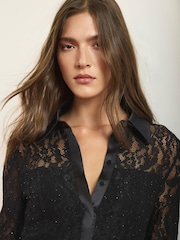 Mint Velvet Black Sequin Lace Detail Shirt - Image 5 of 7