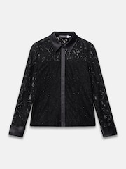Mint Velvet Black Sequin Lace Detail Shirt - Image 6 of 7