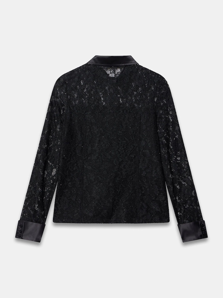 Mint Velvet Black Sequin Lace Detail Shirt - Image 7 of 7 Mint Velvet Black Sequin Lace Detail Shirt - Image 7 of 7