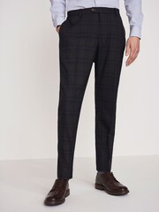 Marineblau/Hellbraun - Karierter Anzug im Slim-Fit: Hose - Bild 1 von 5