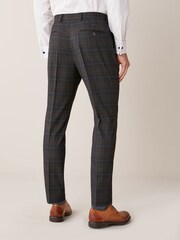 Marineblau/Hellbraun - Karierter Anzug im Slim-Fit: Hose - Bild 2 von 5