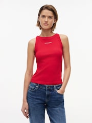 Tommy Jeans Red Logo Ribbed Slim Tank Top - Image 1 of 5