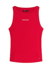Tommy Jeans Red Logo Ribbed Slim Tank Top - Image 5 of 5
