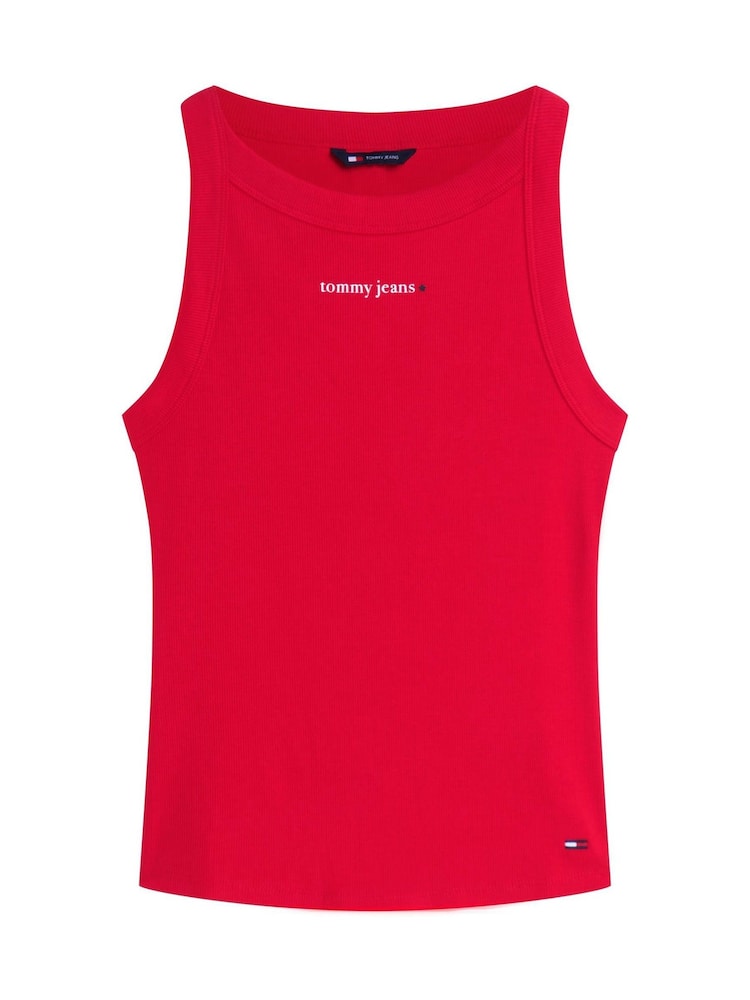 Tommy Jeans Red Logo Ribbed Slim Tank Top - Image 5 of 5