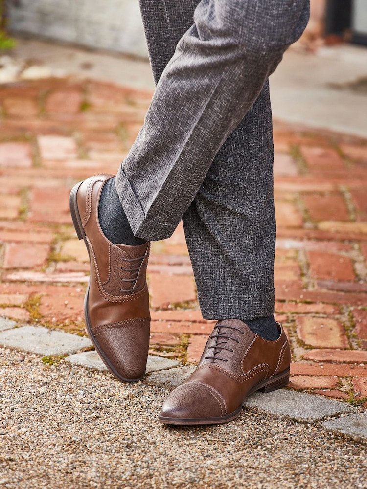Tan Brown Oxford Toe Cap Shoes - Image 2 of 7