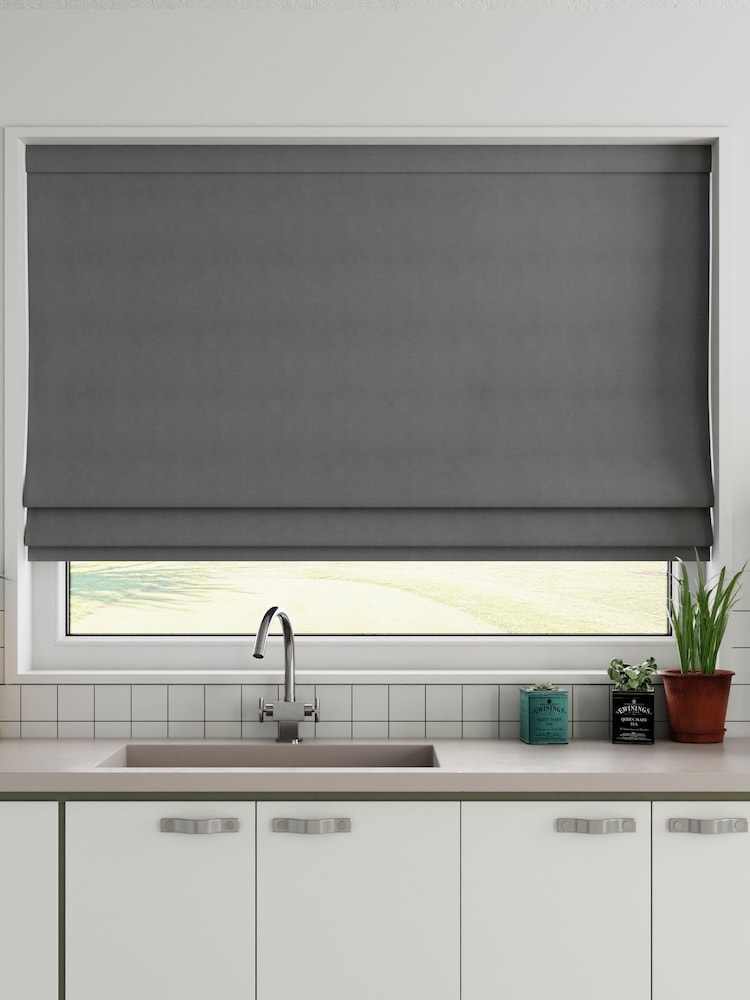 Charcoal Grey 100% Cotton Made to Measure Roman Blind - Image 1 of 3