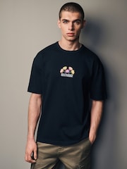Black Flower Embroidery Relaxed Fit 100% Cotton Floral Nature Graphic T-Shirt - Image 2 of 8