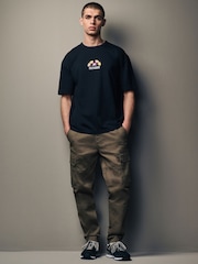 Black Flower Embroidery Relaxed Fit 100% Cotton Floral Nature Graphic T-Shirt - Image 5 of 8