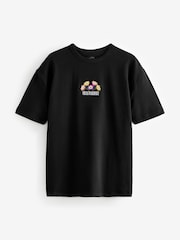 Black Flower Embroidery Relaxed Fit 100% Cotton Floral Nature Graphic T-Shirt - Image 6 of 8