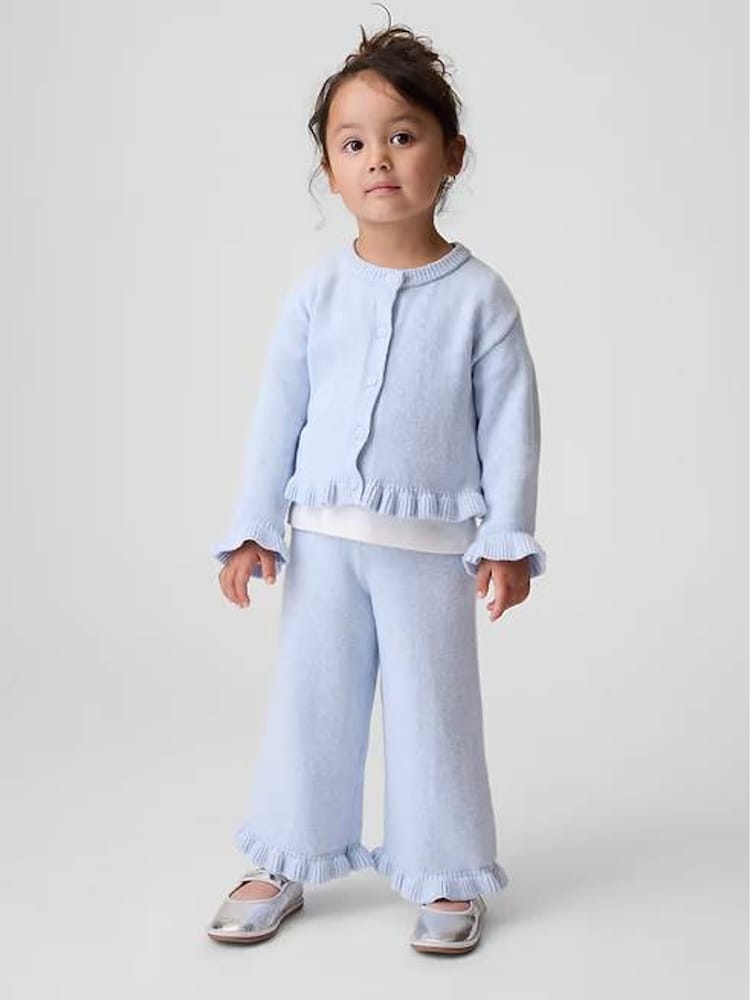 Gap Light Blue CashSoft Ruffle Wide-Leg Trousers (6mths-5yrs) - Image 1 of 4 Gap Light Blue CashSoft Ruffle Wide-Leg Trousers (6mths-5yrs) - Image 1 of 4