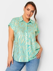 Yours Curve Light Green Button Through 100% Cotton Shirt - Image 1 of 4