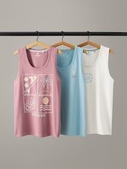 Multi Pastel 3 Pack Summer Front Print Graphic Vests - Image 1 of 7