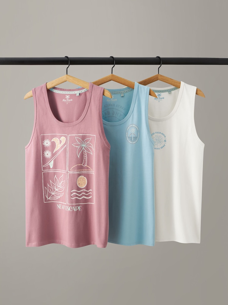 Multi Pastel 3 Pack Summer Front Print Graphic Vests - Image 1 of 7