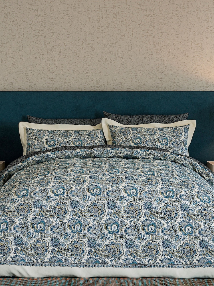 V&A Navy Elysian Paisley 100% Cotton Duvet Cover & Pillowcase Set - Image 1 of 5 V&A Navy Elysian Paisley 100% Cotton Duvet Cover & Pillowcase Set - Image 1 of 5