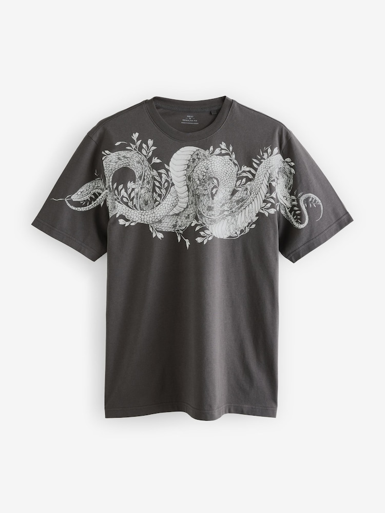 White/Black/Khaki 100% Cotton Graphic Print T-Shirts 3 Pack - Image 10 of 12