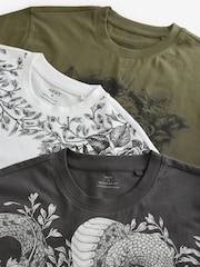 White/Black/Khaki 100% Cotton Graphic Print T-Shirts 3 Pack - Image 11 of 12
