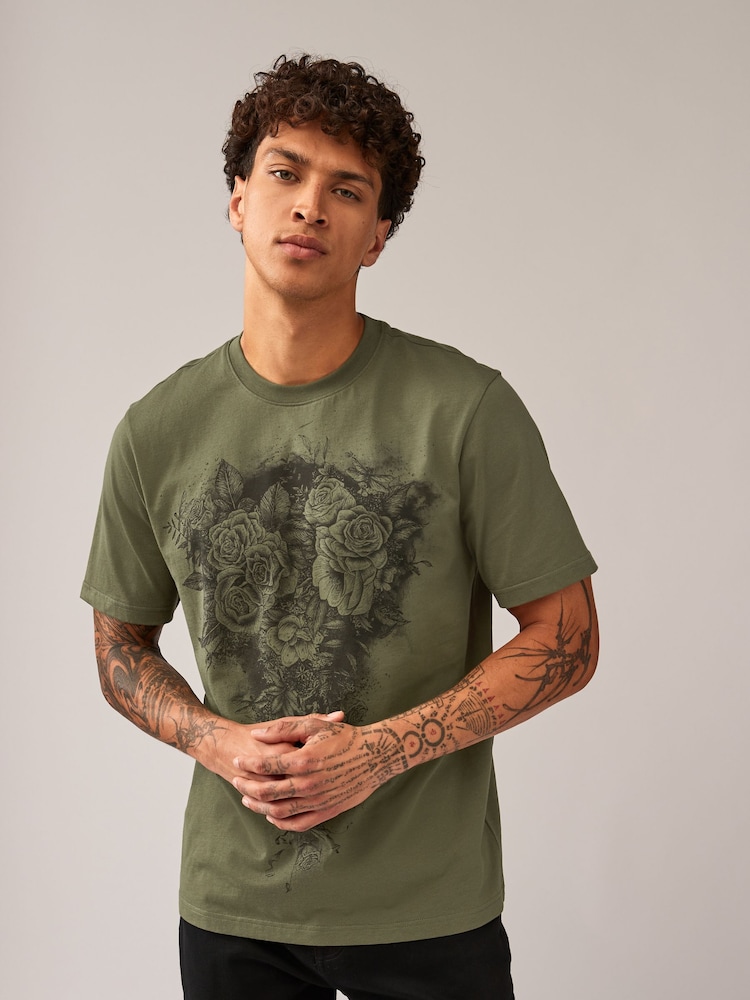 Weiß/Schwarz/Khaki - 100% Cotton Graphic Print T-Shirts 3 Pack - Bild 2 von 12 Weiß/Schwarz/Khaki - 100% Cotton Graphic Print T-Shirts 3 Pack - Bild 2 von 12