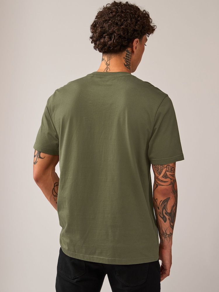 White/Black/Khaki 100% Cotton Graphic Print T-Shirts 3 Pack - Image 3 of 12