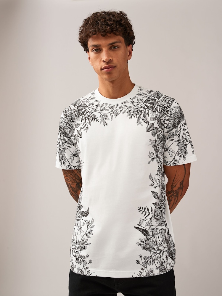 White/Black/Khaki 100% Cotton Graphic Print T-Shirts 3 Pack - Image 6 of 12