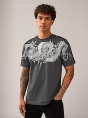 White/Black/Khaki 100% Cotton Graphic Print T-Shirts 3 Pack - Image 7 of 12