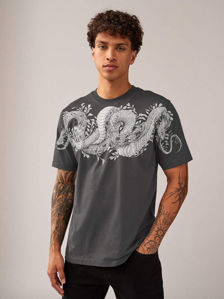 White/Black/Khaki 100% Cotton Graphic Print T-Shirts 3 Pack - Image 7 of 12