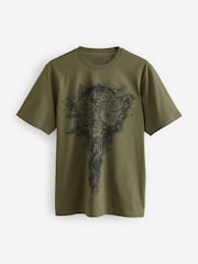 White/Black/Khaki 100% Cotton Graphic Print T-Shirts 3 Pack - Image 8 of 12