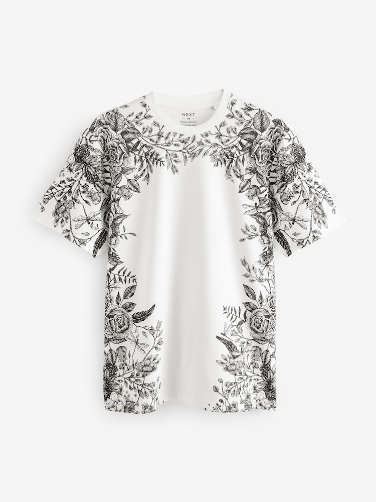 White/Black/Khaki 100% Cotton Graphic Print T-Shirts 3 Pack - Image 9 of 12