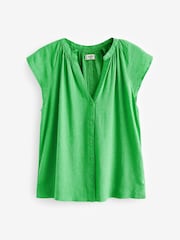Green Linen Blend Button Down Relaxed Sleeve Top - Image 4 of 5