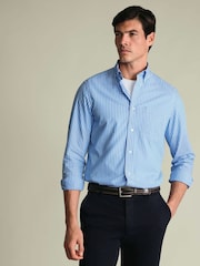 Albastru - Cămașă stretch cu croi clasic prespălat și nasturi poplin Charles Tyrwhitt Dungă - Imaginea 1 din 8
