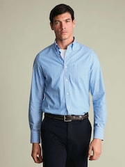 Albastru - Cămașă stretch cu croi clasic prespălat și nasturi poplin Charles Tyrwhitt Dungă - Imaginea 2 din 8